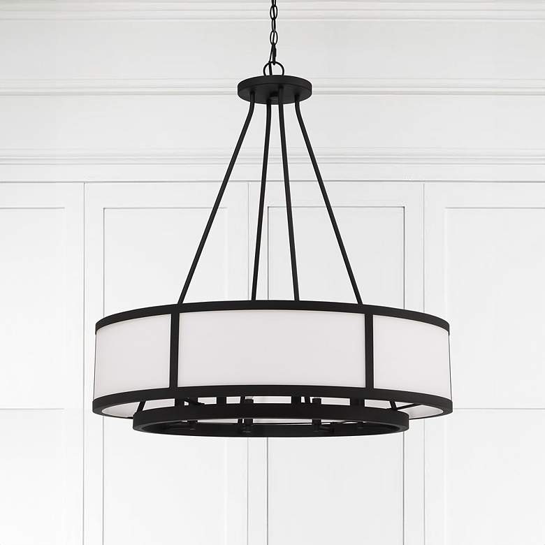 Image 2 Crystorama Bryant 32" Black and White Glass 8-Light Drum Chandelier