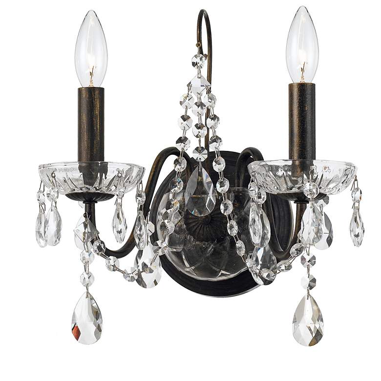Image 1 Crystorama Butler 14"H English Bronze 2-Light Crystal Sconce