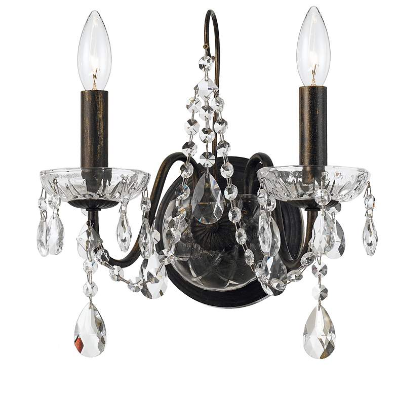 Image 1 Crystorama Butler 14 inchH English Bronze 2-Light Crystal Sconce