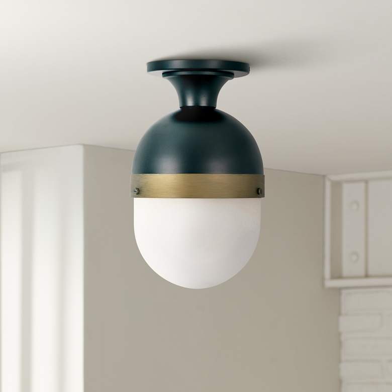 Image 1 Crystorama Capsule 8" Wide Matte Black and Opal Glass Ceiling Light