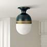 Crystorama Capsule 8" Wide Matte Black and Opal Glass Ceiling Light