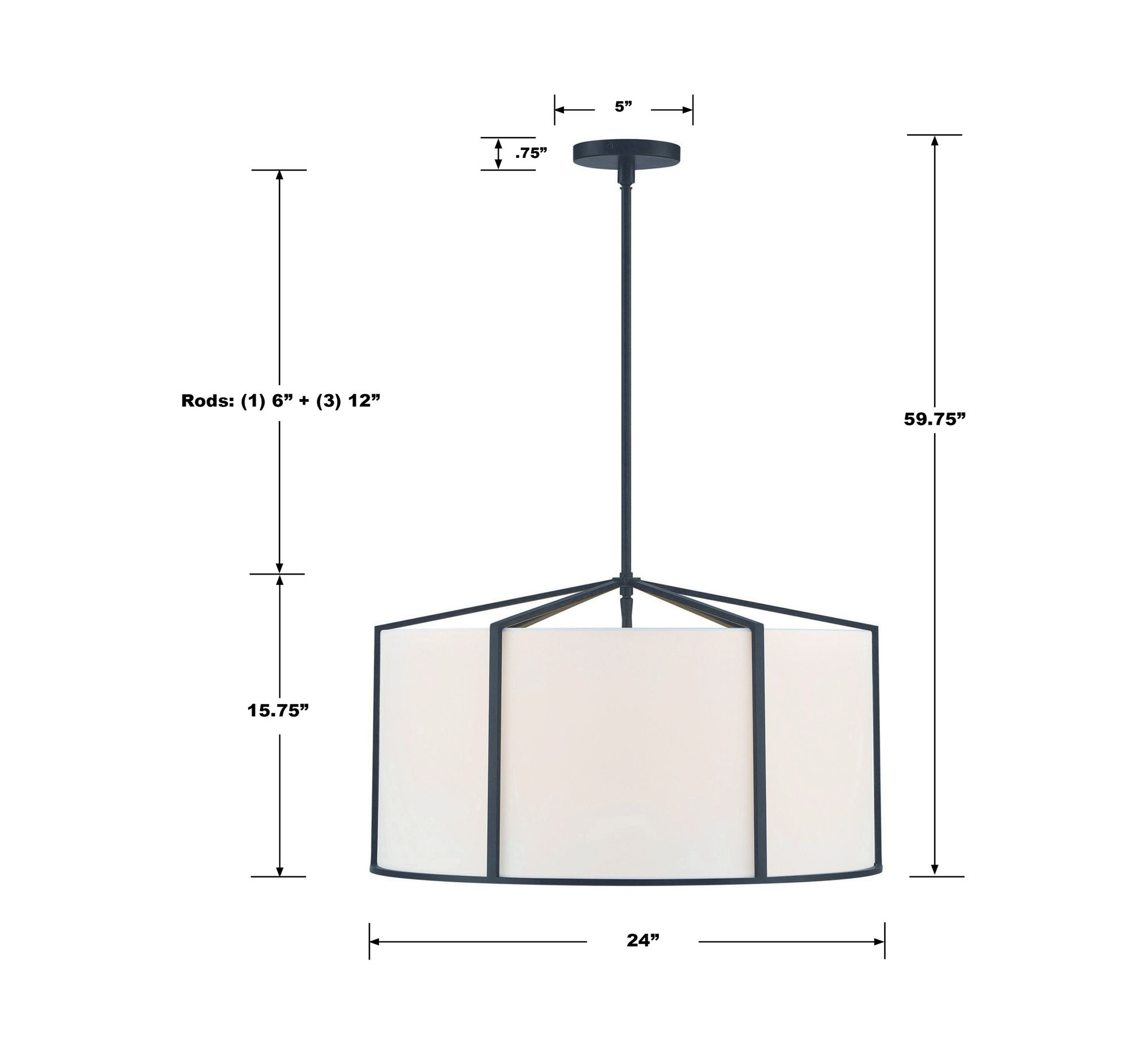 Crystorama Carlyn 24" Wide Black Steel Drum Pendant Light