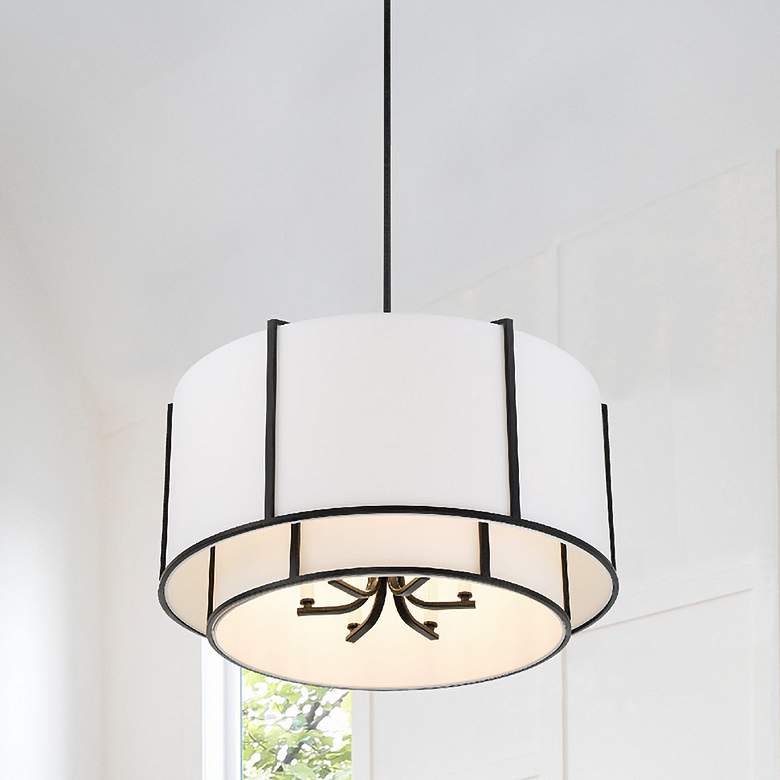 Image 1 Crystorama Carlyn 28" Wide Black Drum Pendant Light