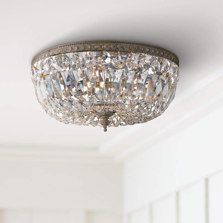 Image 1 Crystorama Ceiling Mount 14" Wide English Bronze Crystal Ceiling Light