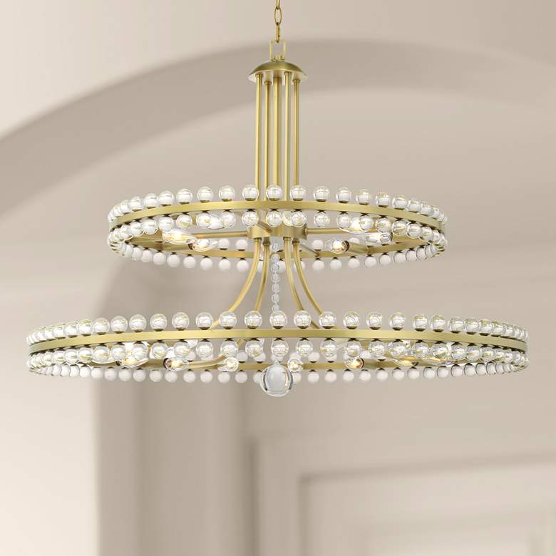 Image 1 Crystorama Clover 40 inch Wide Aged Brass 2-Tier Chandelier