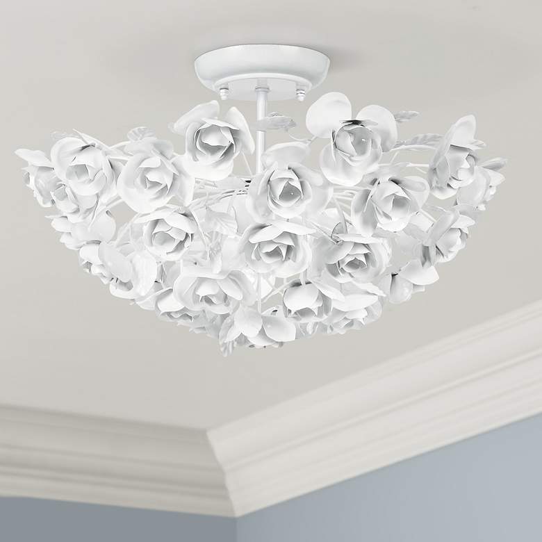 Image 1 Crystorama Cypress 18" Wide White Rose Ceiling Light Fixture