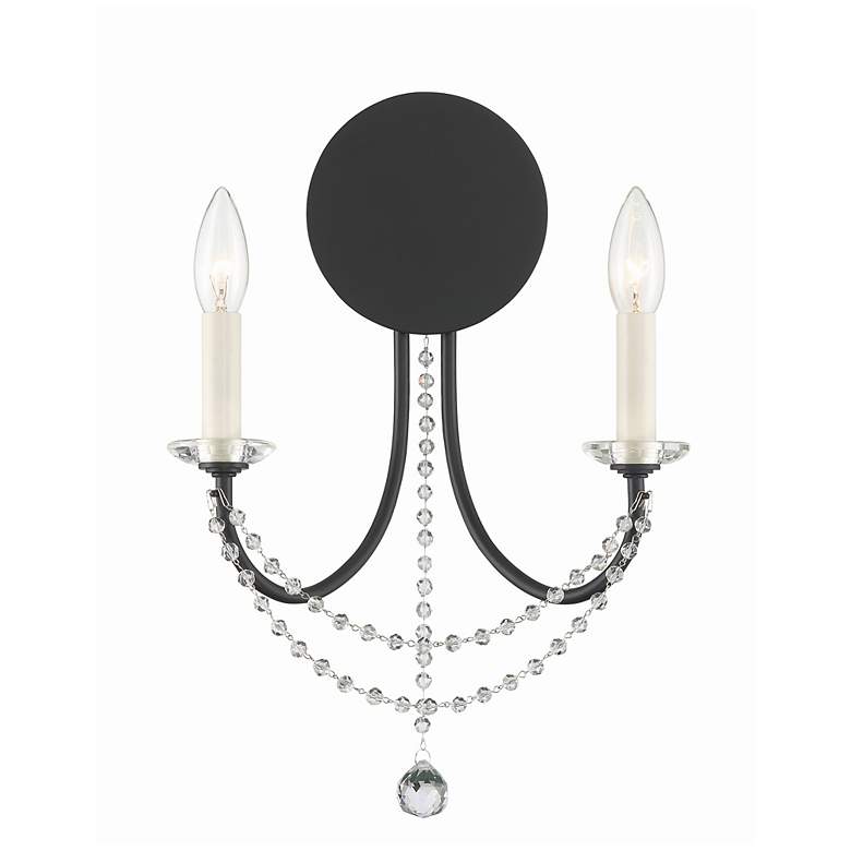 Image 1 Crystorama Delilah 16" High Matte Black 2-Light Wall Sconce