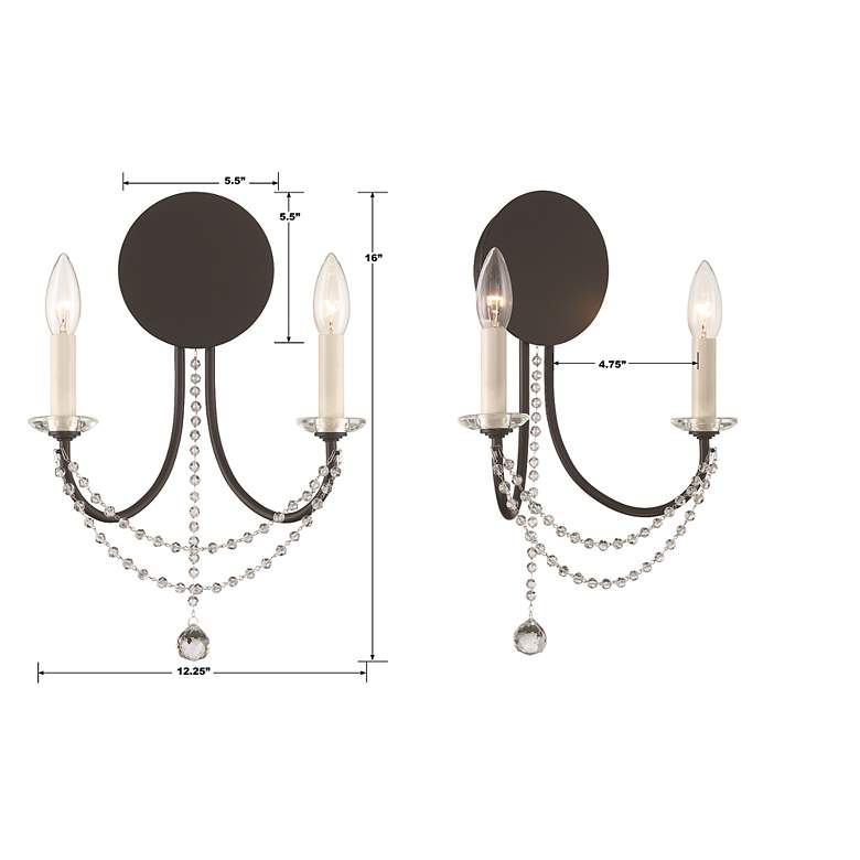 Image 5 Crystorama Delilah 16" High Matte Black 2-Light Wall Sconce more views