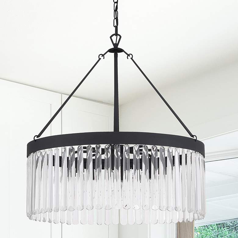 Image 1 Crystorama Emory 24" Wide Black Crystal 8-Light Drum Forged Chandelier