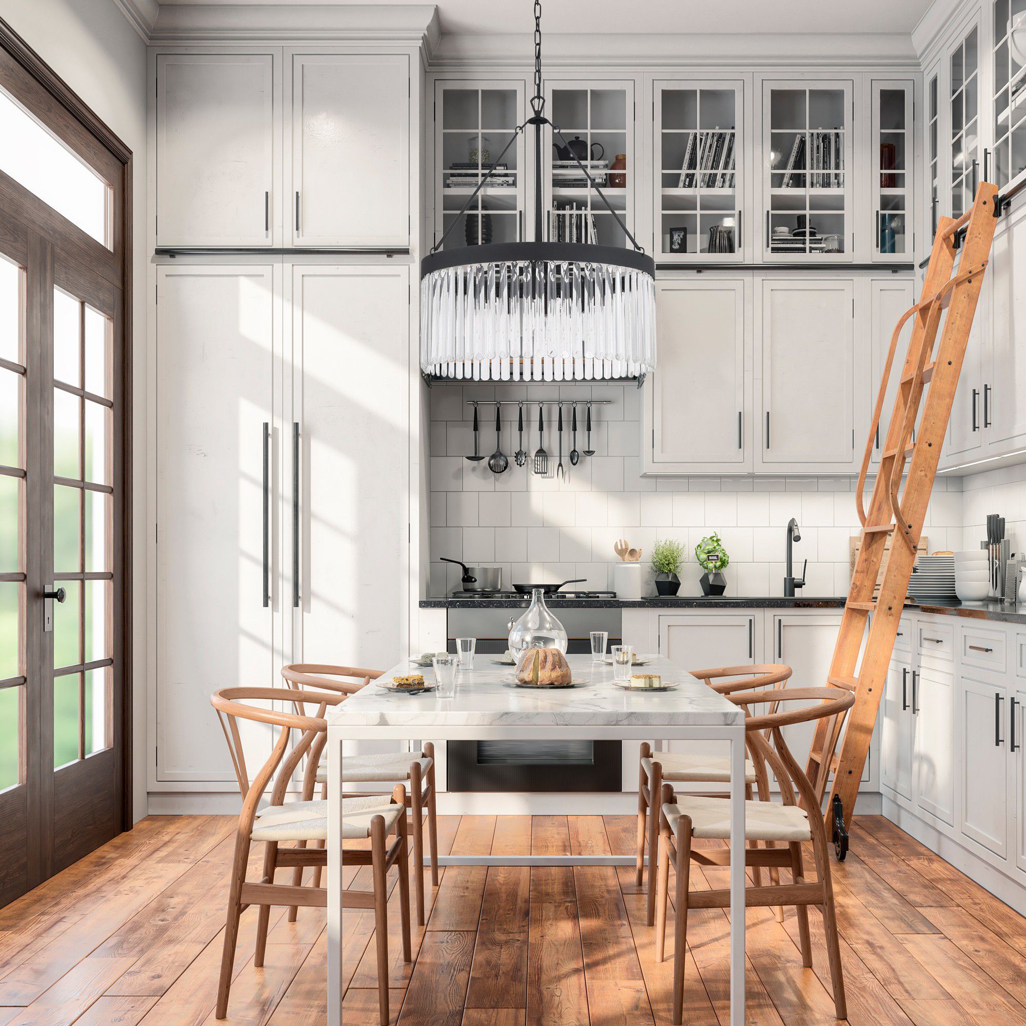 Crystorama Emory 24" Wide Black Crystal 8-Light Drum Forged Chandelier