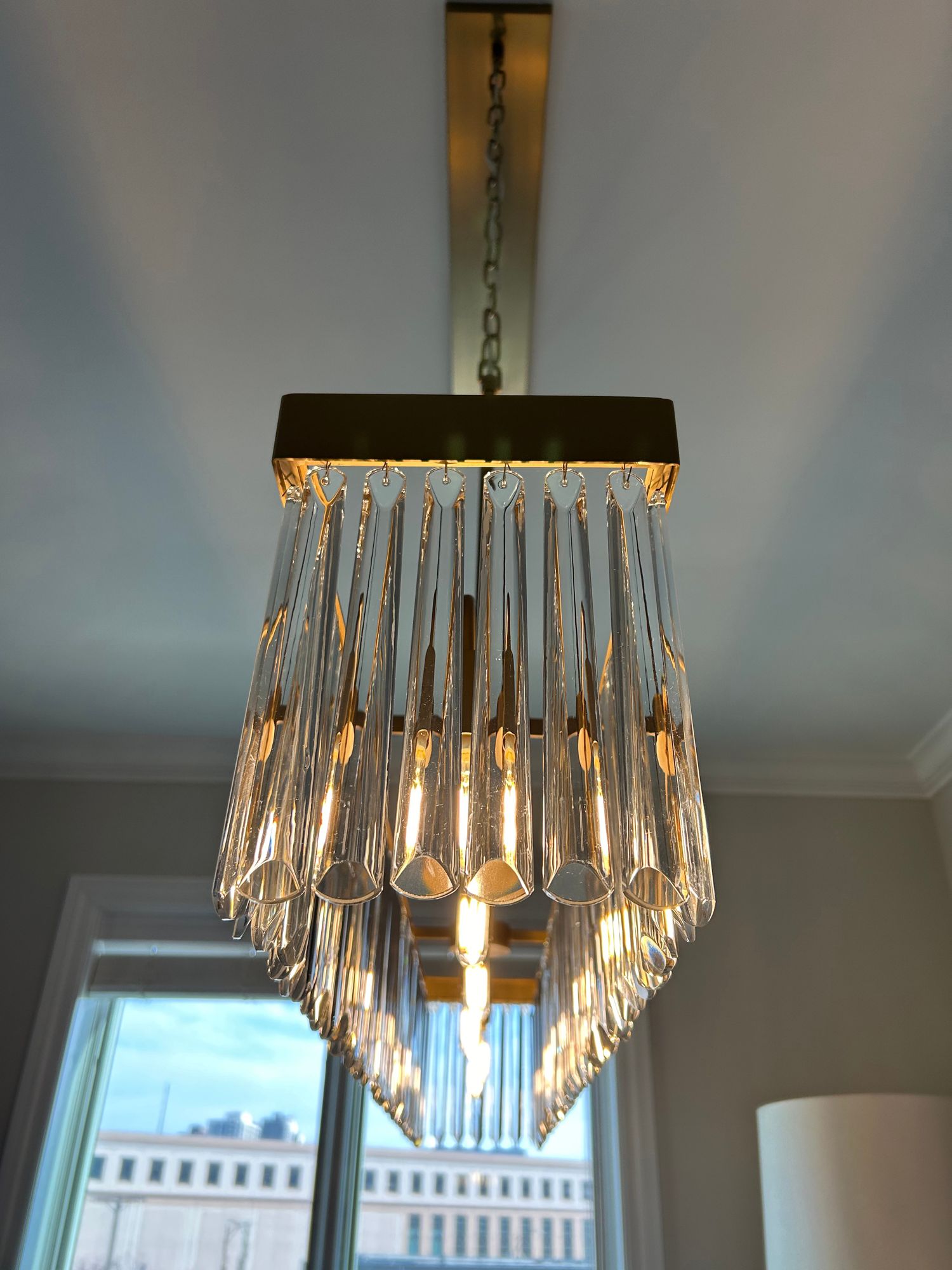 Crystorama Emory 49" 6-Light Modern Gold and Crystal Linear Chandelier in scene