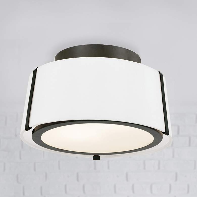 Image 1 Crystorama Fulton 12" Wide Matte Black Drum Ceiling Light