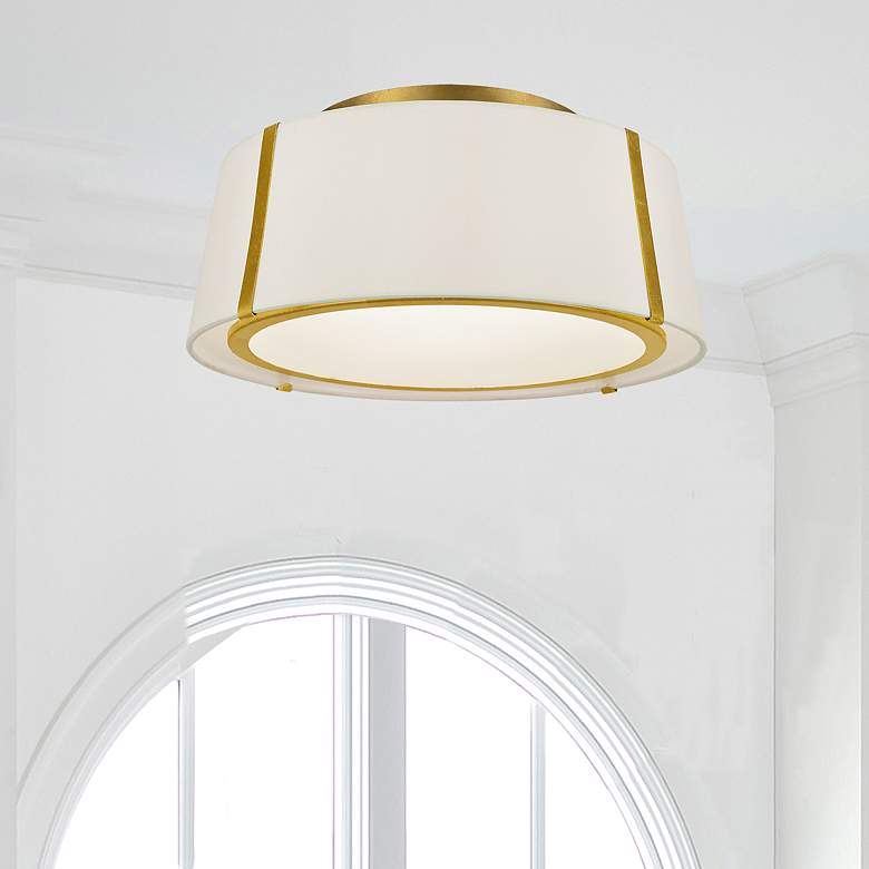 Image 1 Crystorama Fulton 18" Wide Antique Gold Drum Ceiling Light