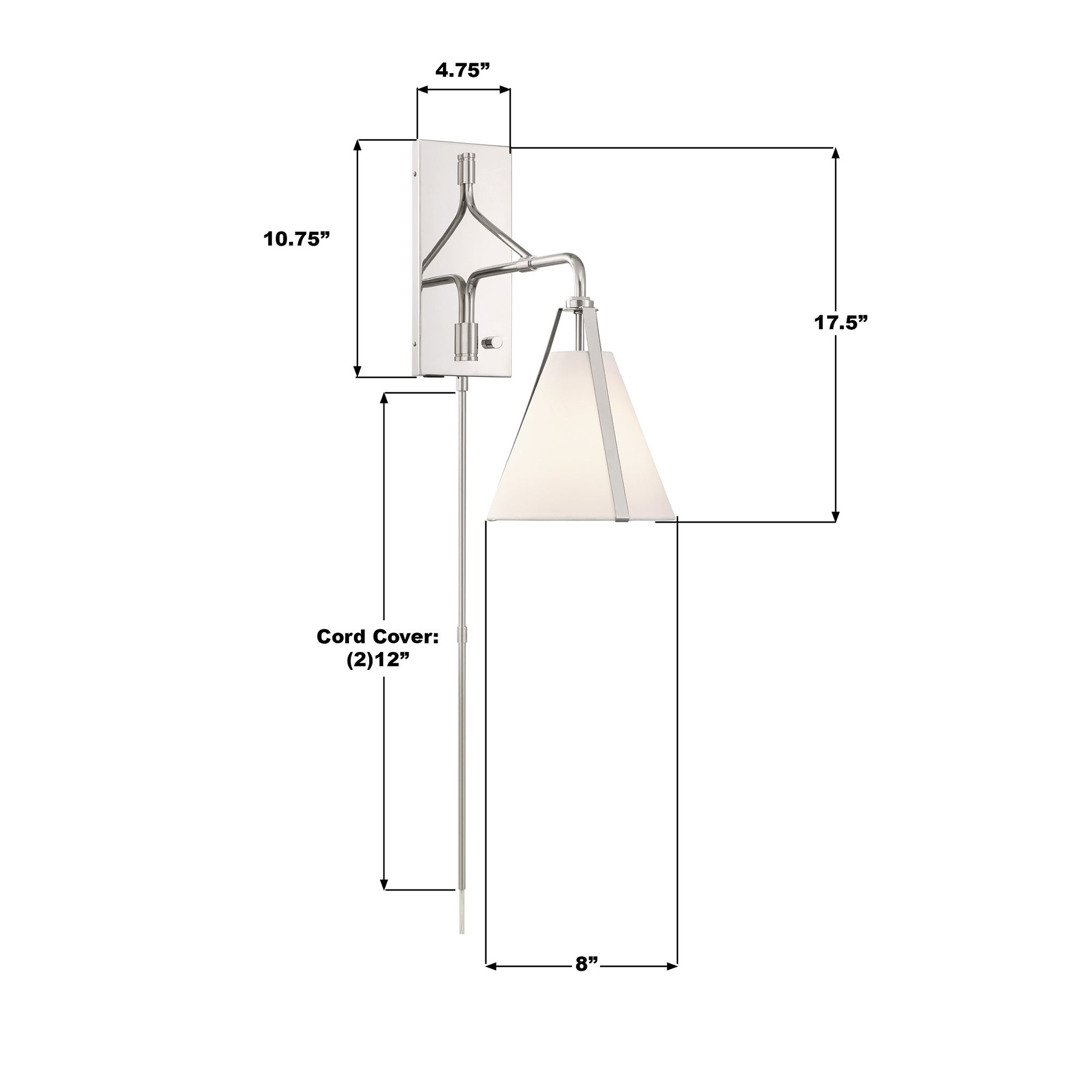 Crystorama Fulton 8'' Polished Nickel Task Sconce