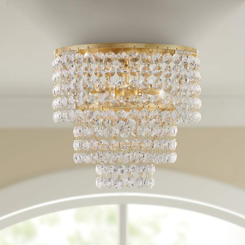 Crystorama Gabrielle 14&quot; Wide Antique Gold Crystal Ceiling Light