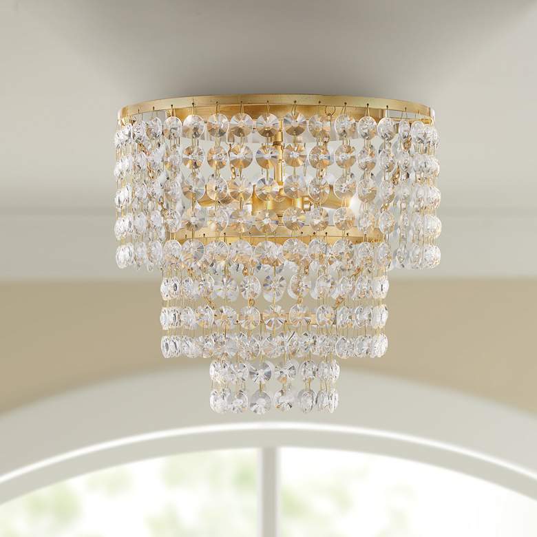 Image 1 Crystorama Gabrielle 14" Wide Antique Gold Crystal Ceiling Light
