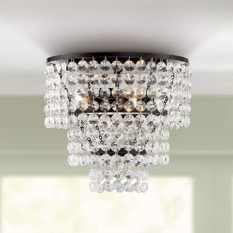 Image 1 Crystorama Gabrielle 14" Wide Matte Black Crystal Ceiling Light
