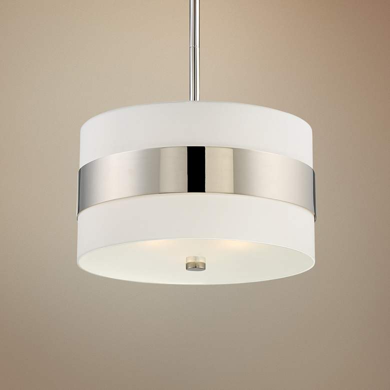 Image 1 Crystorama Grayson 18 inch Wide Nickel and White Silk Drum Pendant Light