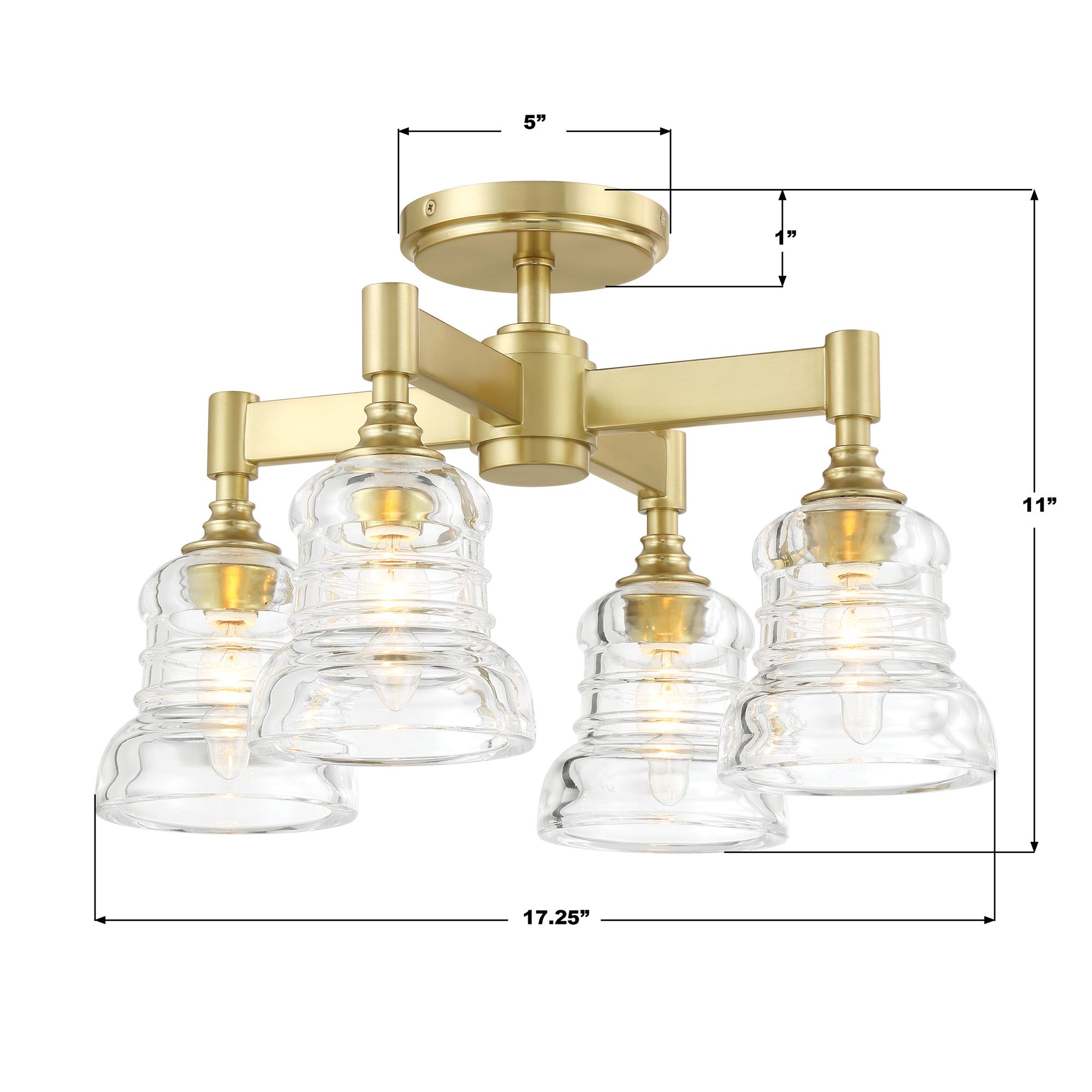 Crystorama Gregory 17.25'' Aged Brass Semi Flush Mount