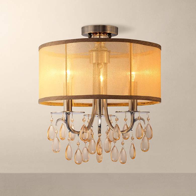 Image 1 Crystorama Hampton Collection Brass 14" Wide Ceiling Light