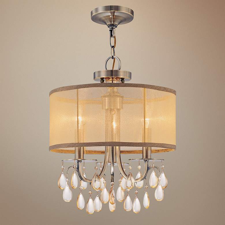 Image 1 Crystorama Hampton Collection Brass 14 inch Wide Mini Chandelier