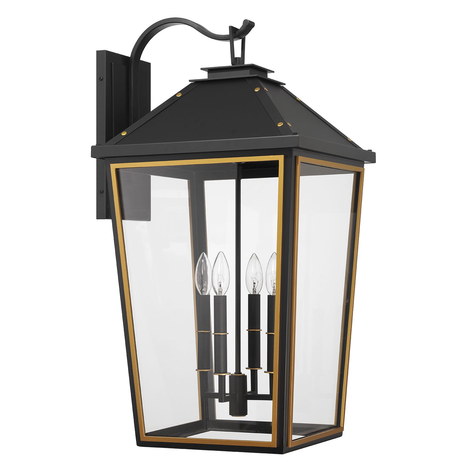Image 3 Crystorama Hawkins 15'' Matte Black + Textured Gold Outdoor Sconce more views