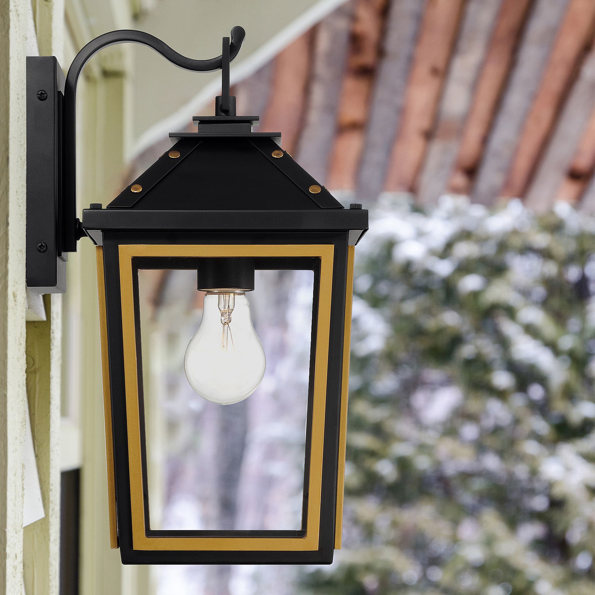 Image 7 Crystorama Hawkins 7.25'' Matte Black + Textured Gold Outdoor Sconce more views