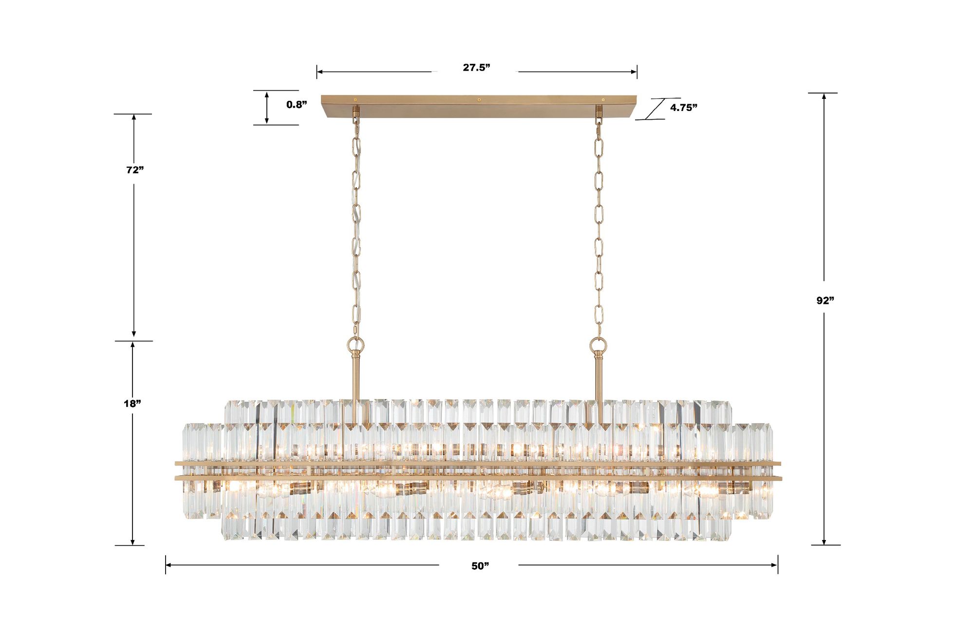 Crystorama Hayes 50"W Aged Brass 16-Light Linear Chandelier