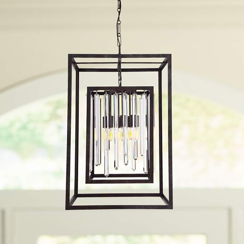 Image 1 Crystorama Hollis 31"H Forged Bronze Box Pendant Light