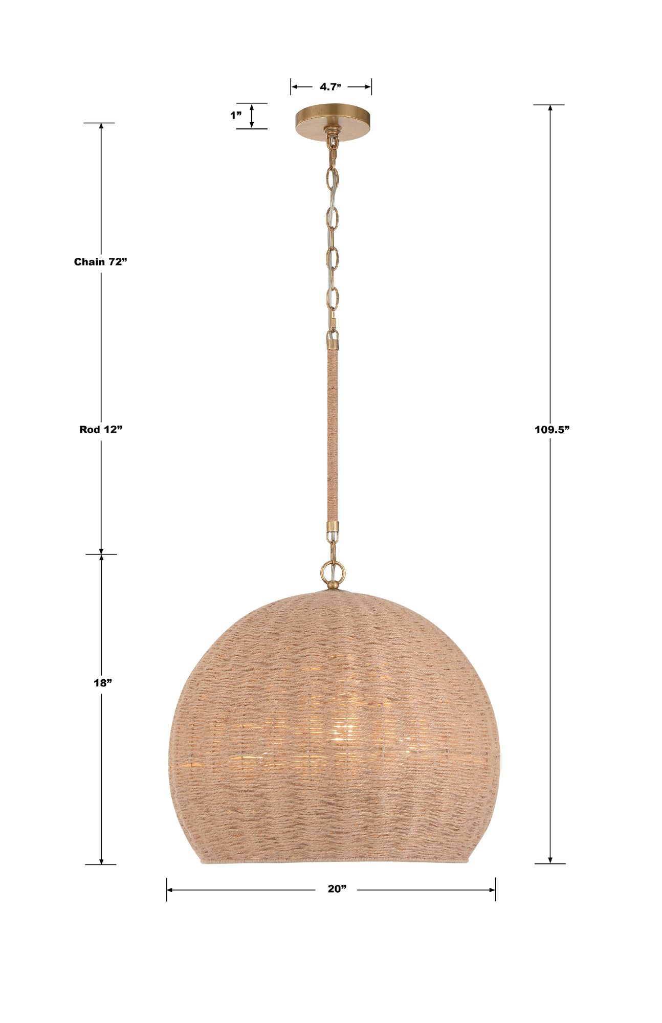 Crystorama Jace 20"W Soft Gold Pendant Light w/ Jute Shade
