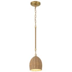 Crystorama Jace 6" Wide Soft Gold Jute Dome Shade LED Mini Pendant