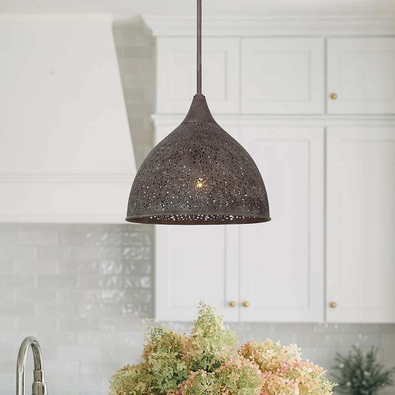 Image 1 Crystorama Jasmine 14" Wide Forged Bronze Dome Pendant Light