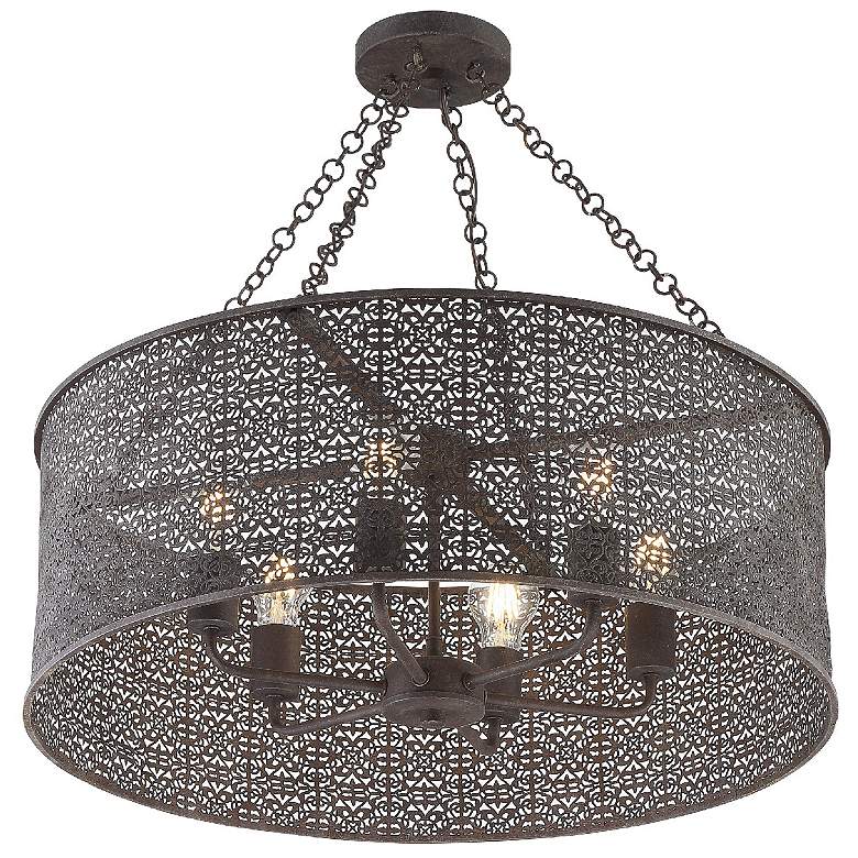 Image 2 Crystorama Jasmine 25 inch Wide Bronze 6-Light Drum Chandelier