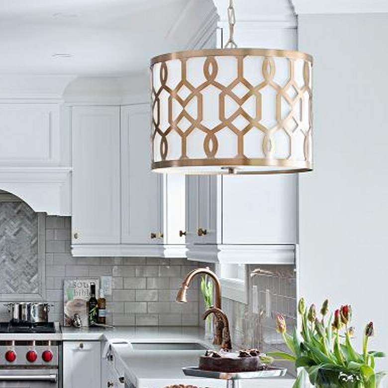 Image 7 Crystorama Jennings 18 1/4" Wide Aged Brass Drum Pendant Light more views