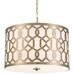 Crystorama Jennings 24 1/4&quot; 5-Light Aged Brass and Linen Drum Pendant