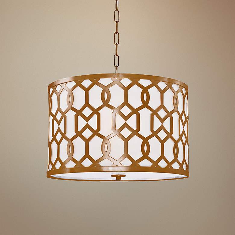 Image 2 Crystorama Jennings 24 1/4 inch 5-Light Aged Brass and Linen Drum Pendant