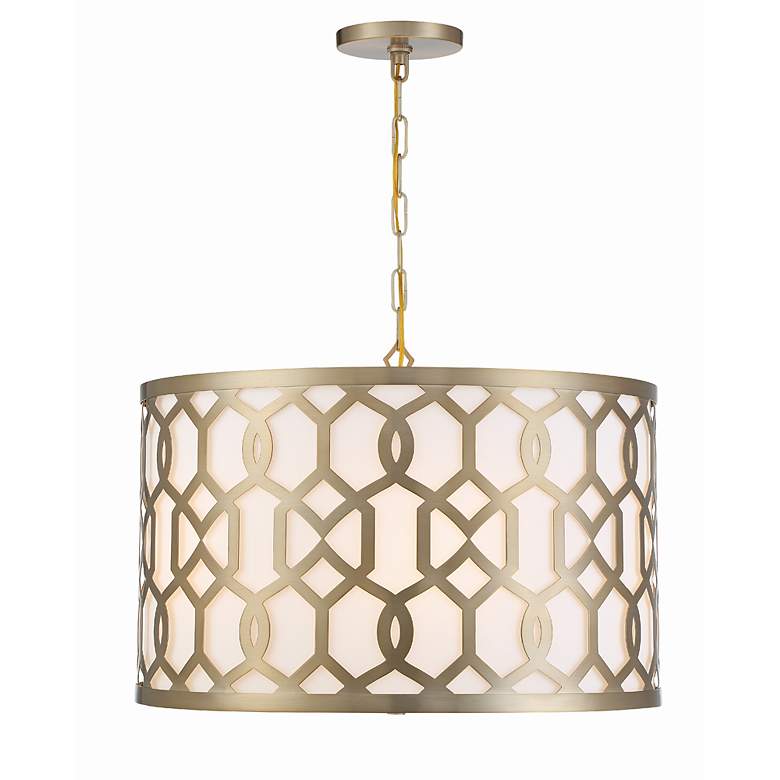 Image 4 Crystorama Jennings 24 1/4" 5-Light Aged Brass and Linen Drum Pendant more views