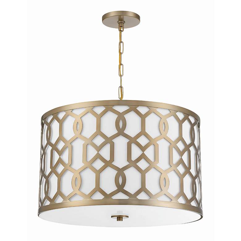 Image 5 Crystorama Jennings 24 1/4" 5-Light Aged Brass and Linen Drum Pendant more views