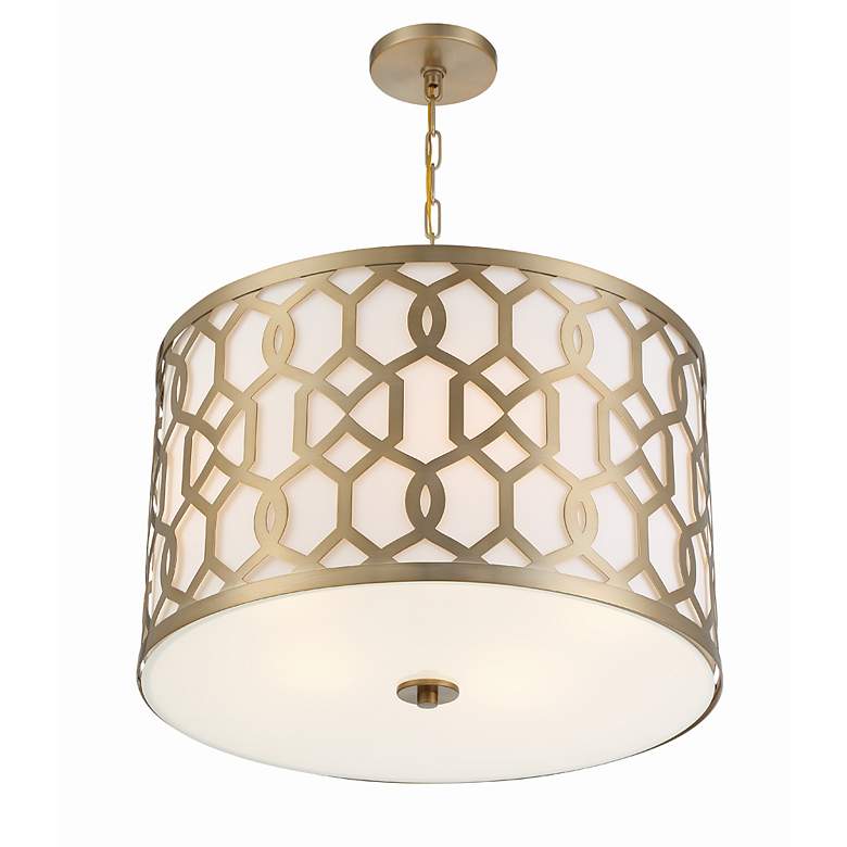 Image 6 Crystorama Jennings 24 1/4" 5-Light Aged Brass and Linen Drum Pendant more views