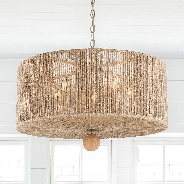 Image 1 Crystorama Jessa 24" Wide Natural Jute Fabric Drum Pendant Light