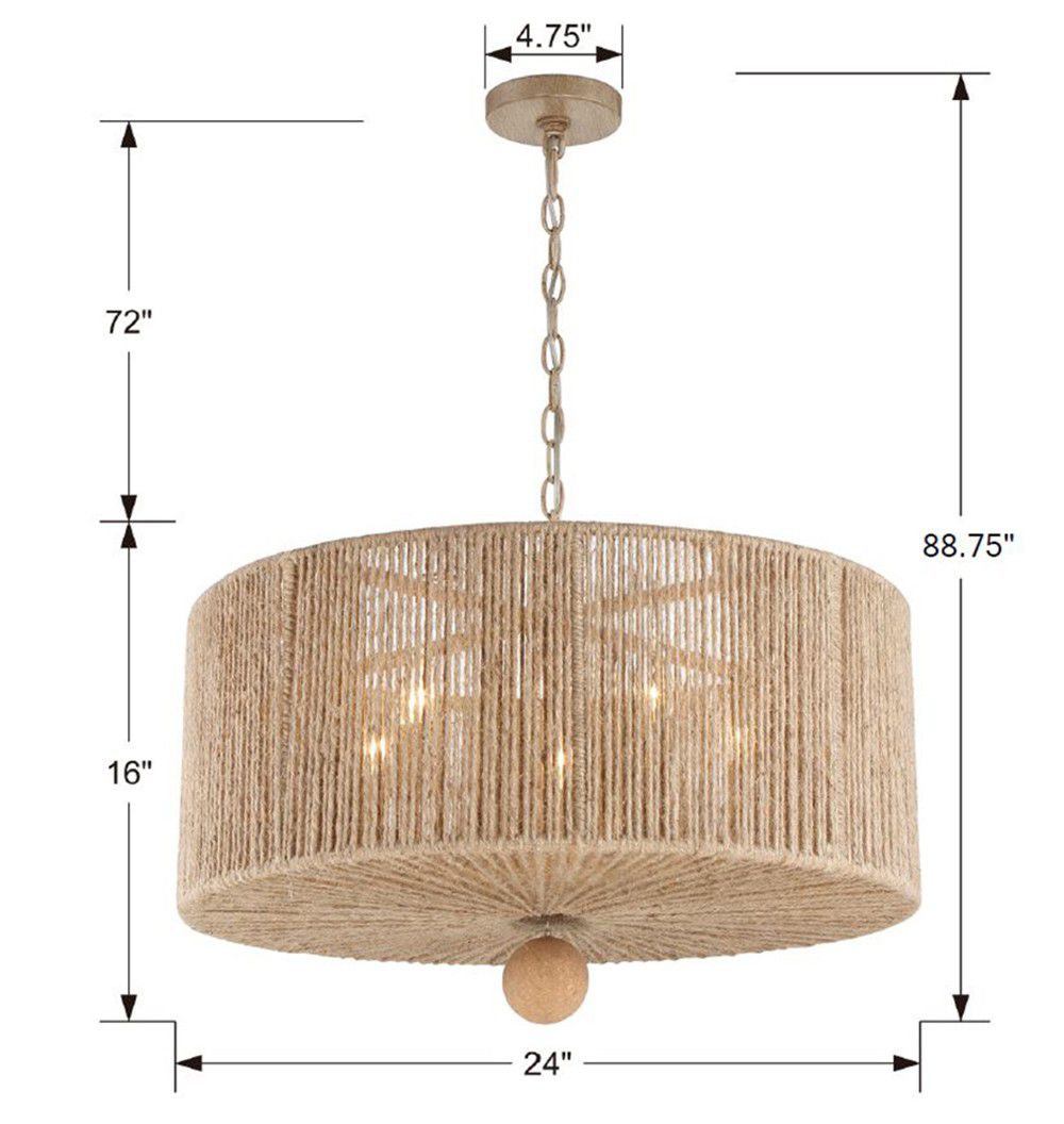 Crystorama Jessa 24" Wide Natural Jute Fabric Drum Pendant Light