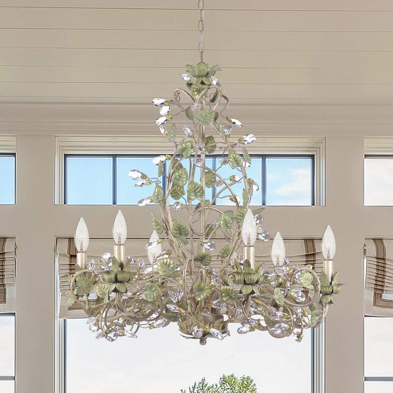 Image 1 Crystorama Josie 25" Champagne Green Tea Leaf and Vine Chandelier
