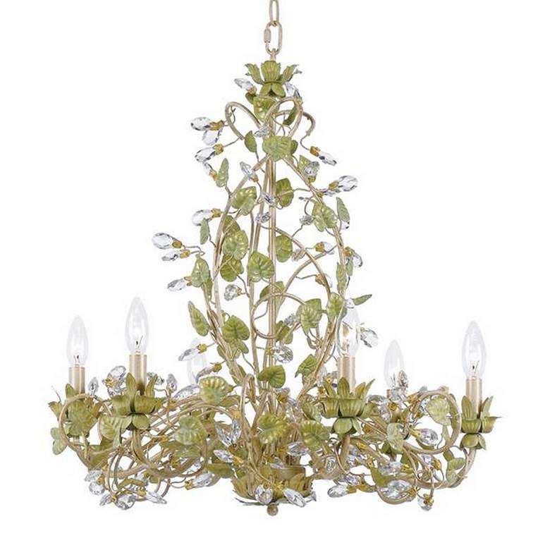 Image 5 Crystorama Josie 25" Champagne Green Tea Leaf and Vine Chandelier more views