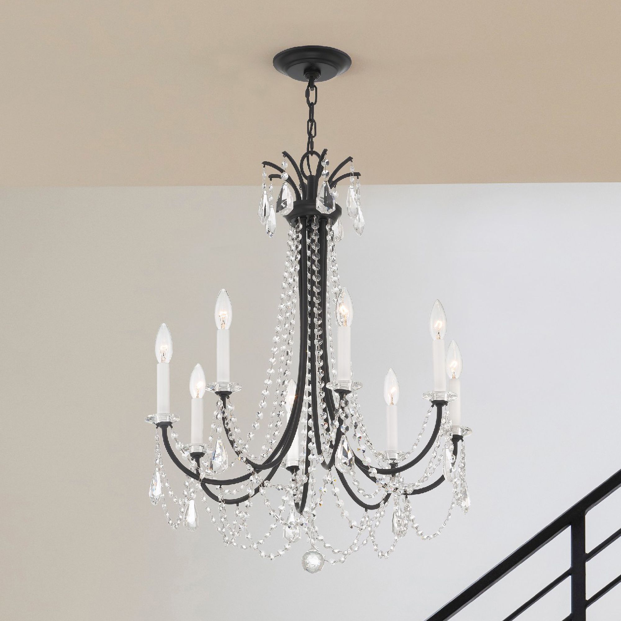Crystorama Karrington 26"W Matte Black 8-Light Chandelier in scene