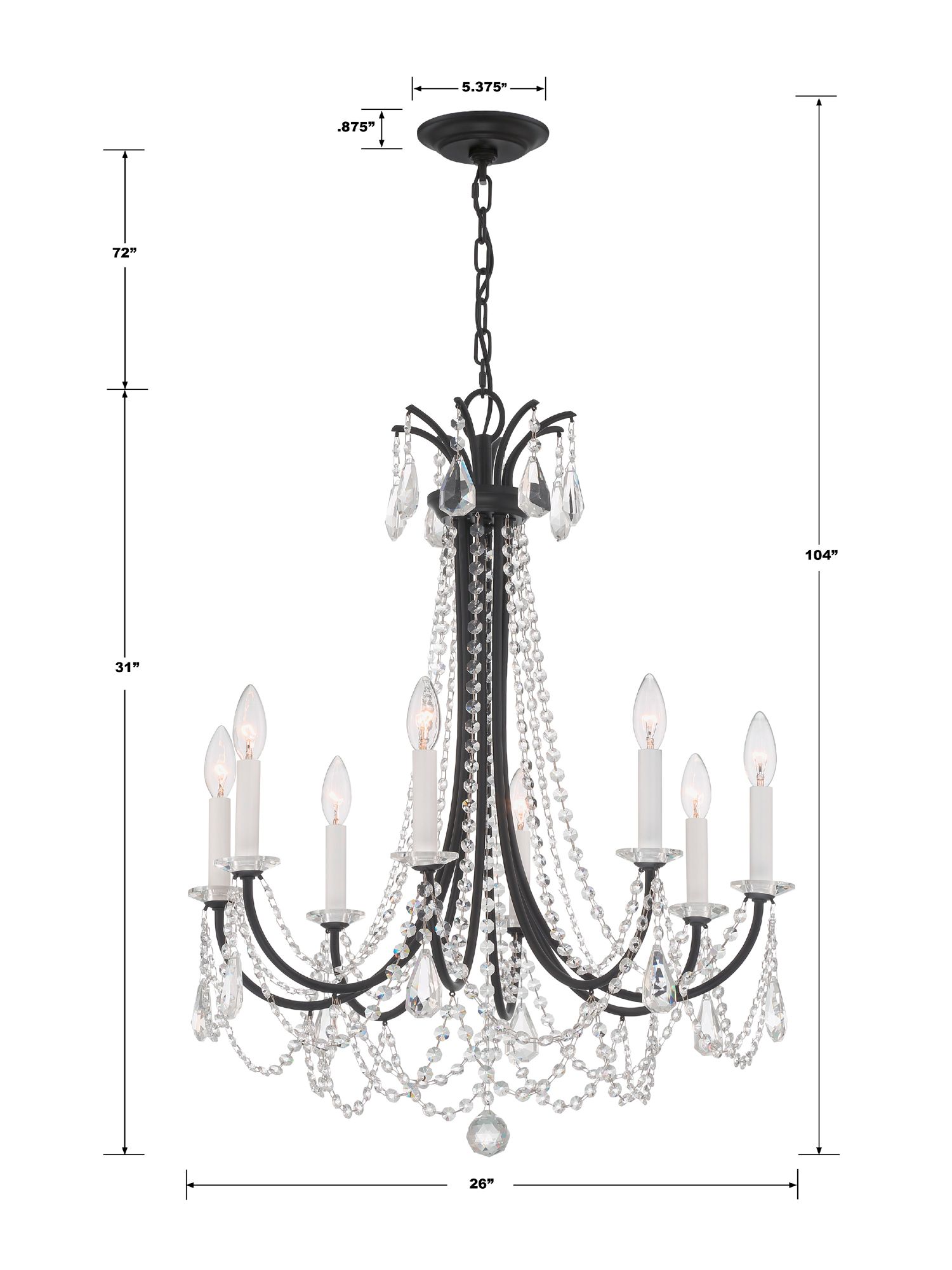 Crystorama Karrington 26"W Matte Black 8-Light Chandelier in scene