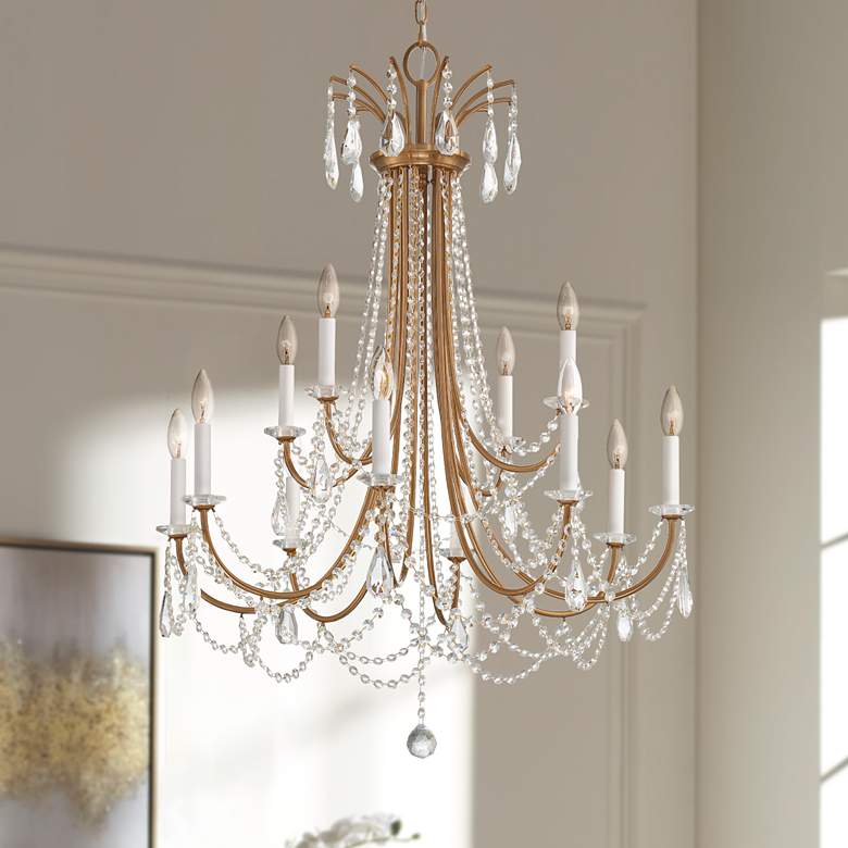 Image 1 Crystorama Karrington 30"W Aged Brass 12-Light Chandelier