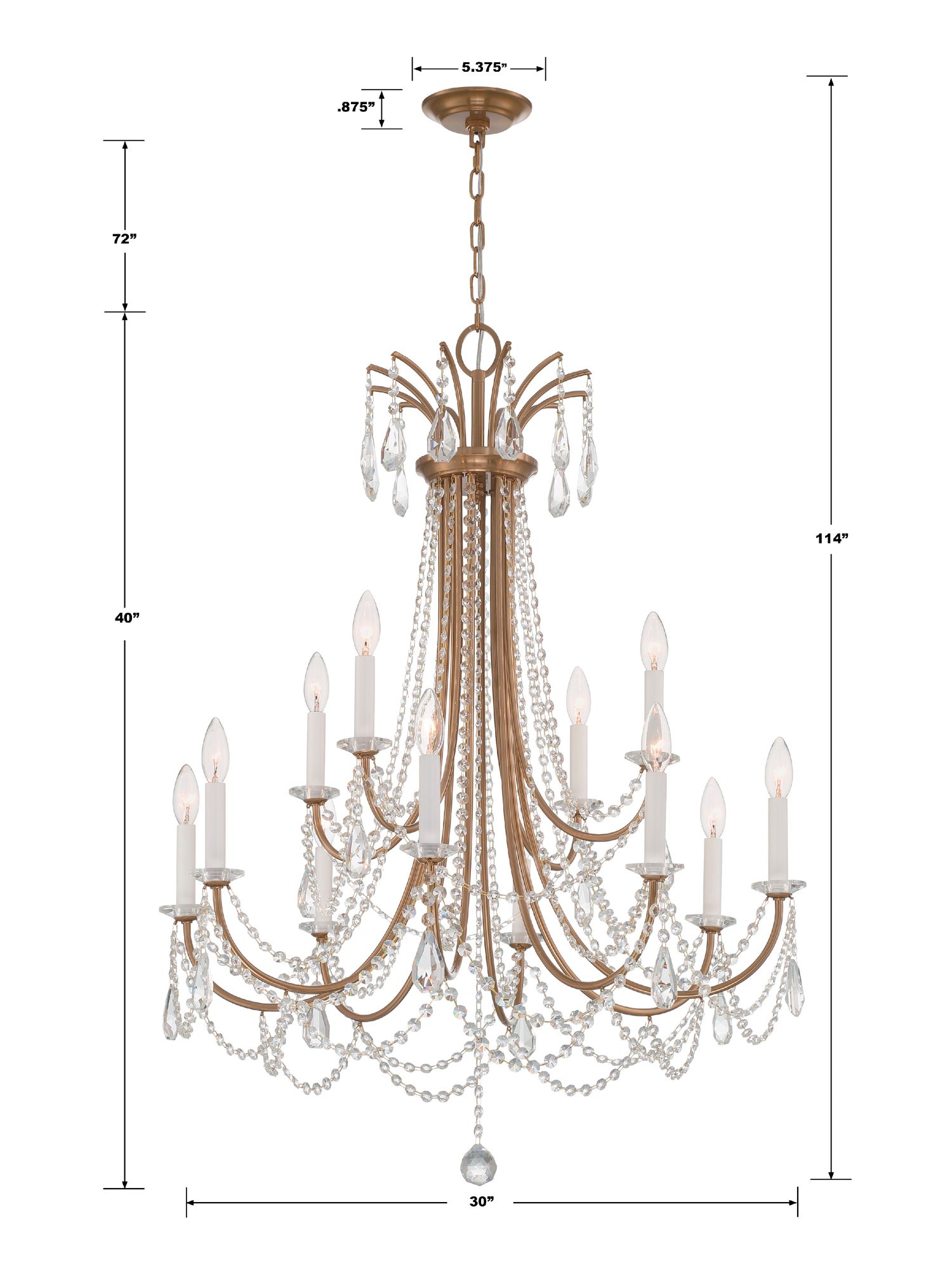 Crystorama Karrington 30"W Aged Brass 12-Light Chandelier