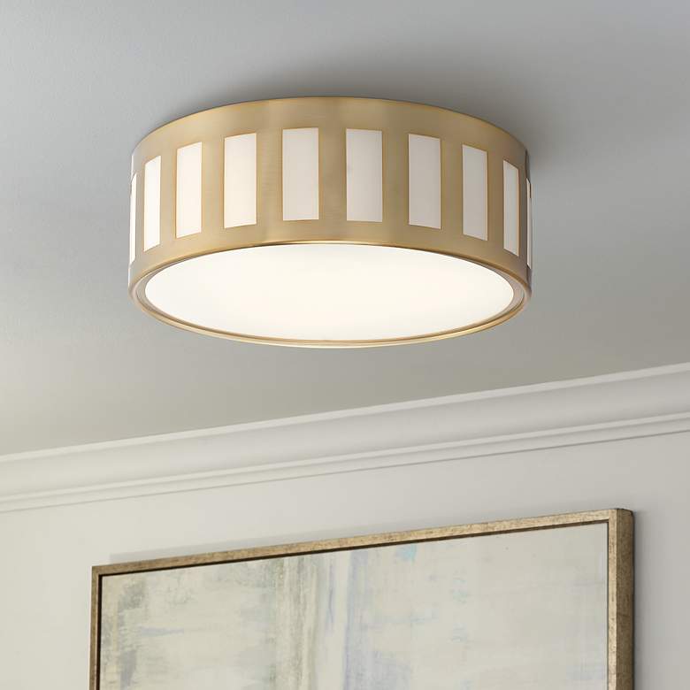 Image 1 Crystorama Kendal 14" Wide Vibrant Gold Drum Ceiling Light
