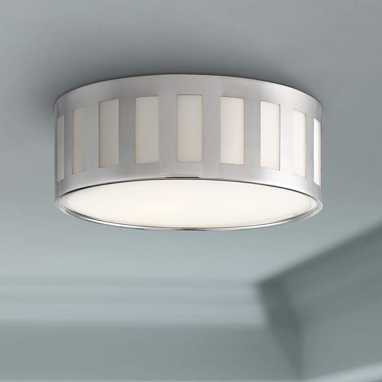 Image 1 Crystorama Kendal 14"W Polished Nickel Drum Ceiling Light