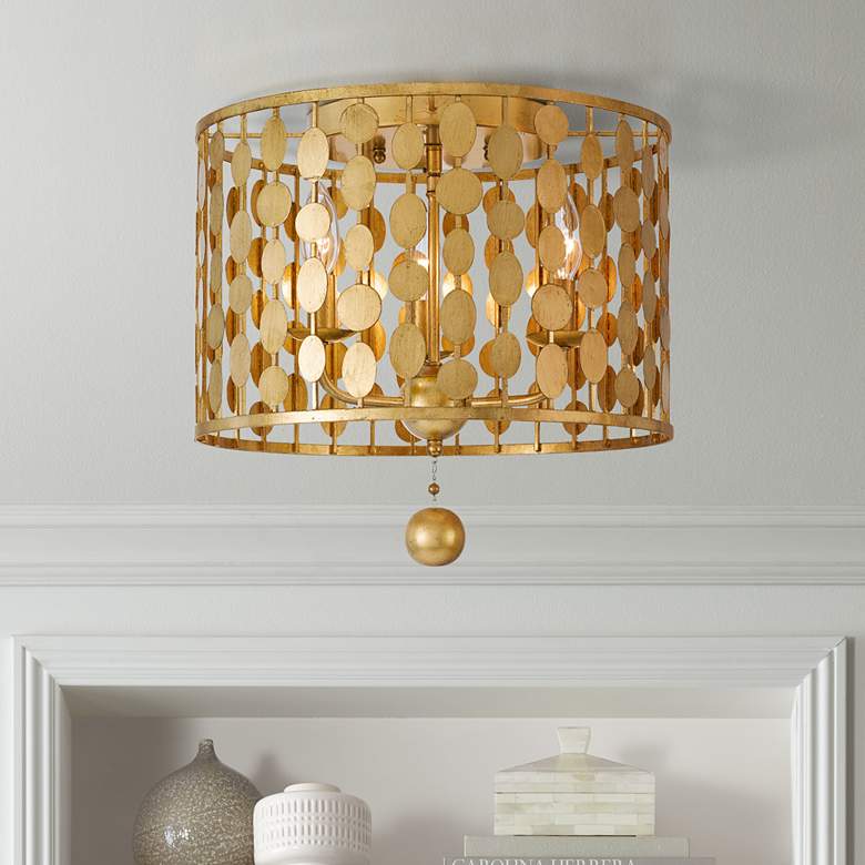 Image 1 Crystorama Layla 15" Wide Antique Gold Ceiling Light